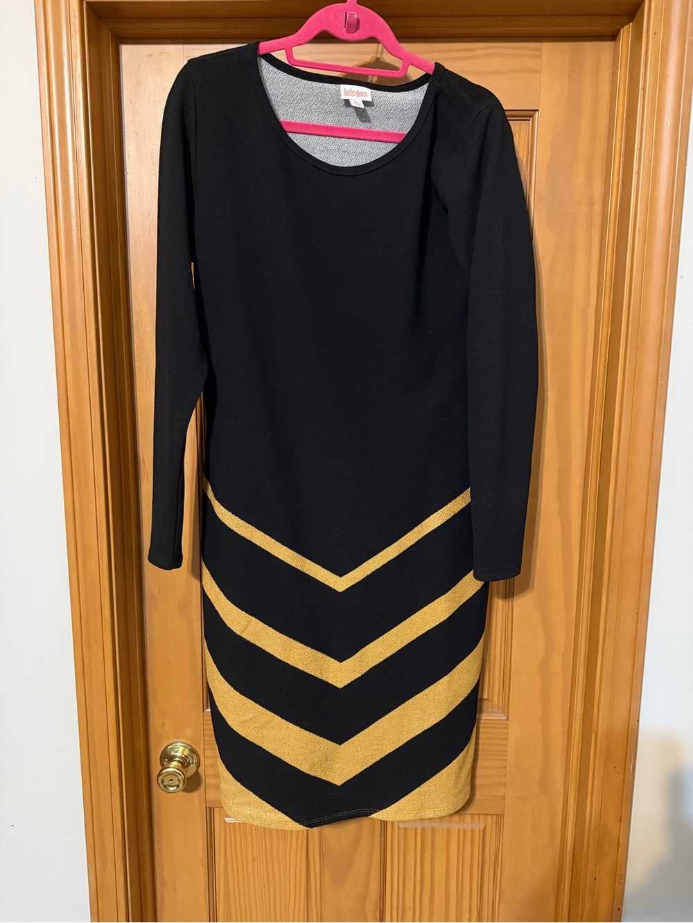 LuLaRoe Black Dress with Gold Chevron Stripes Long Sleeve